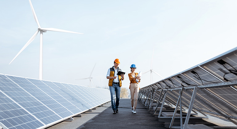 Engineers on a solar power plant